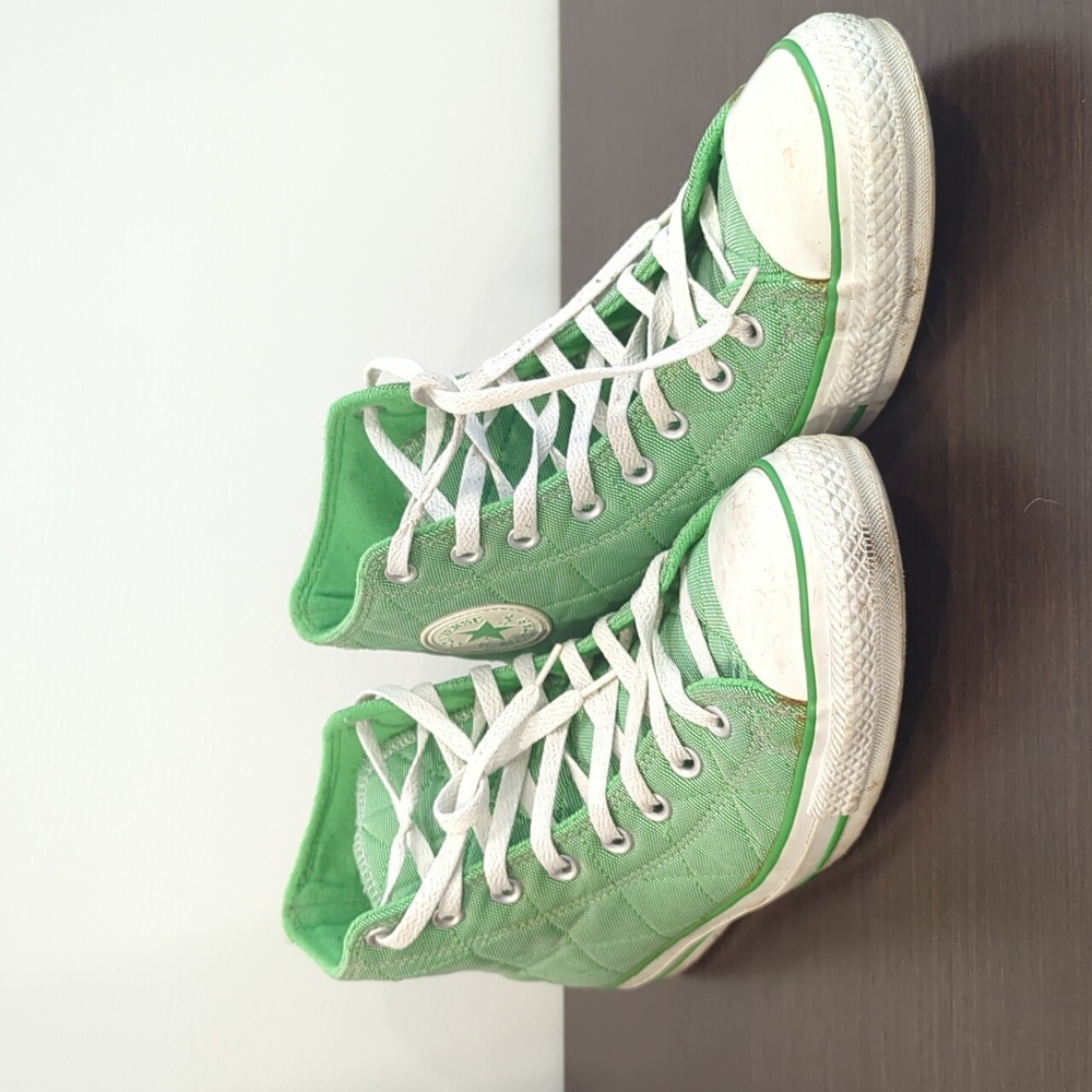 Cross Stitch Embroidered Chuck Taylor Lime Green All Star Converse High Tops